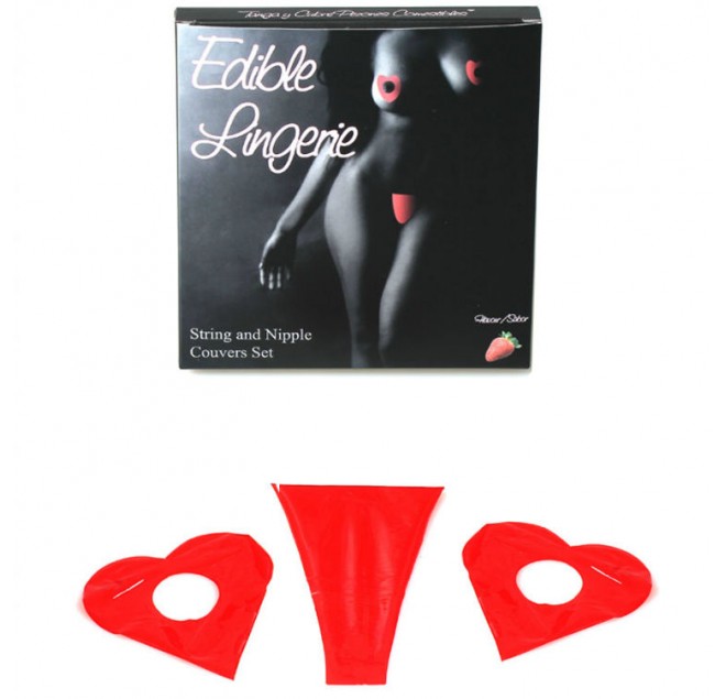 STRING AND NIPPLES COUVER SET STRAWBERRY