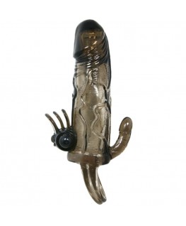BRAVE MAN PENIS COVER WITH CLIT AND ANAL STIMULATION DOUBLE BULLET BLACK 16.5 CM