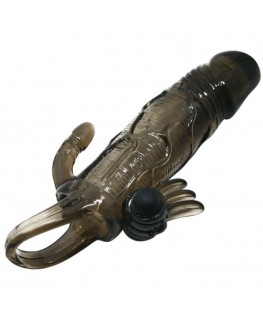 BRAVE MAN PENIS COVER WITH CLIT AND ANAL STIMULATION DOUBLE BULLET BLACK 16.5 CM