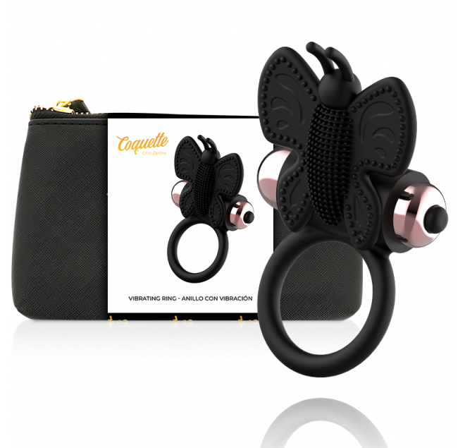 COQUETTE COCK RING BUTTERFLY  WITH VIBRATOR BLACK/ GOLD