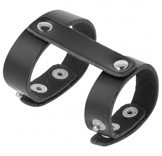 DARKNESS ADJUSTABLE LEATHER PENIS AND TESTICLES RING