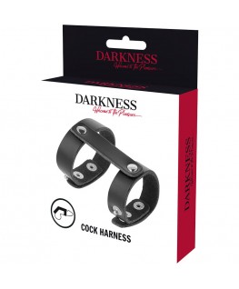 DARKNESS ADJUSTABLE LEATHER PENIS AND TESTICLES RING