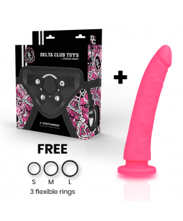 DELTA CLUB TOYS HARNESS + DONG PINK SILICONE 17 X 3 CM