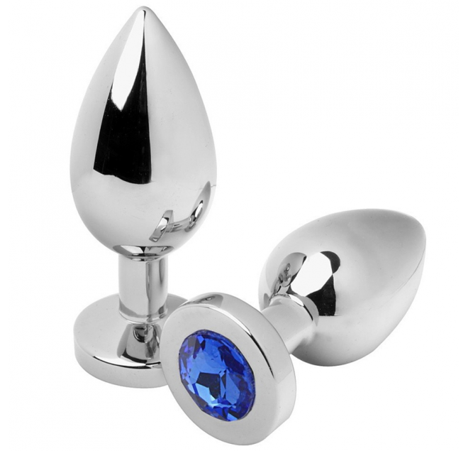 METALHARD ANAL PLUG DIAMOND BLUE MEDIUM  7.62CM