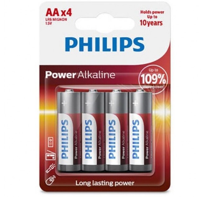 PHILIPS POWER ALKALINE BATTERY AA LR6 PACK 4
