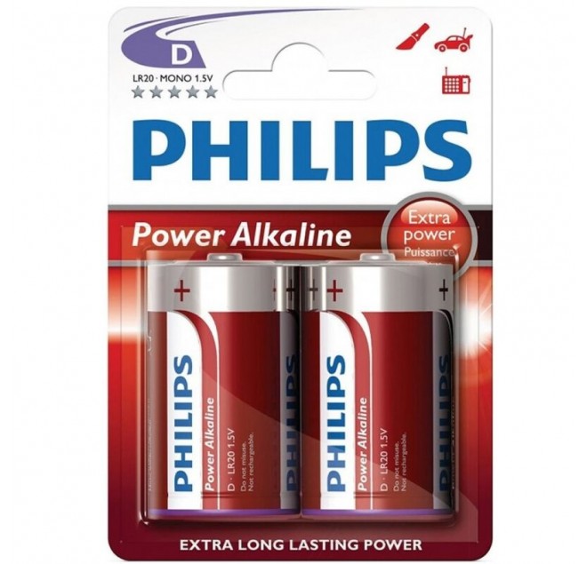 PHILIPS POWER ALKALINE PILA D LR20 PACK 2