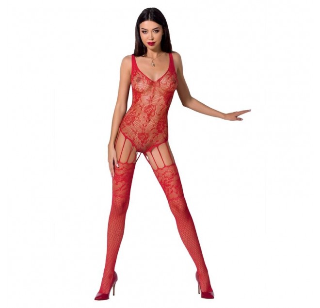 PASSION WOMAN BS074 BODYSTOCKING - RED ONE SIZE