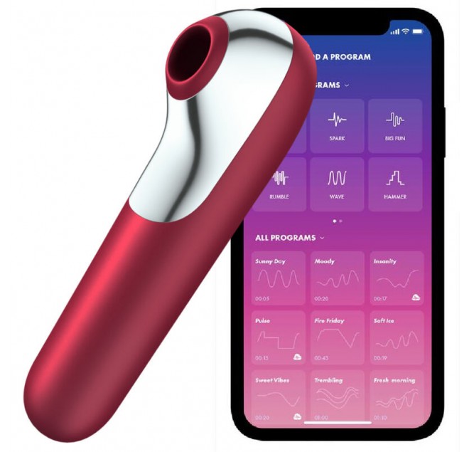 SATISFYER DUAL LOVE VIBRATOR AND SUCTIONER WITH PULSED AIR RED