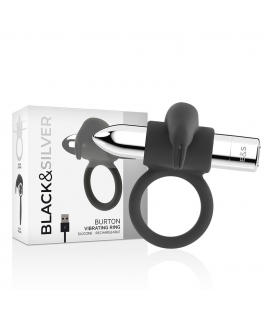 BLACK&SILVER BURTON RECHARGEABLE VIBRATING RING 10V