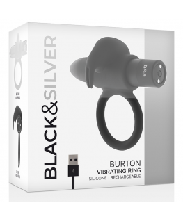 BLACK&SILVER BURTON RECHARGEABLE VIBRATING RING 10V BLACK