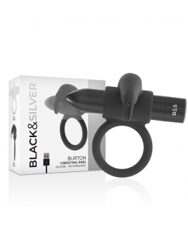 BLACK&SILVER BURTON RECHARGEABLE VIBRATING RING 10V BLACK