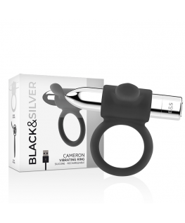 BLACK&SILVER CAMERON RECHARGEABLE VIBRATING RING 10V