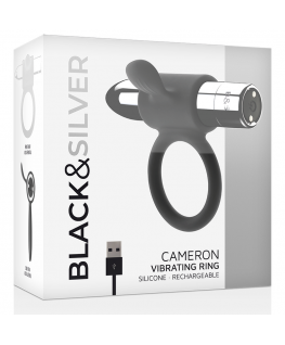 BLACK&SILVER CAMERON RECHARGEABLE VIBRATING RING 10V