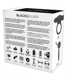 BLACK&SILVER CAMERON RECHARGEABLE VIBRATING RING 10V  BLACK
