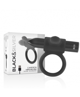 BLACK&SILVER CAMERON RECHARGEABLE VIBRATING RING 10V  BLACK