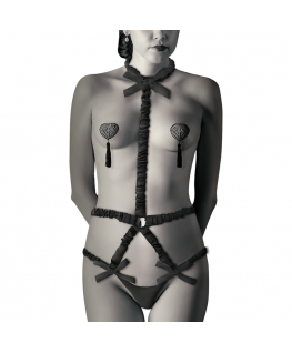 COQUETTE ELASTIC HARNESS SET AND NIPPLE COVERS BLACK