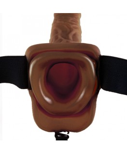 FETISH FANTASY SERIES 9" HOLLOW STRAP-ON VIBRATING WITH BALLS 22.9CM BROWN