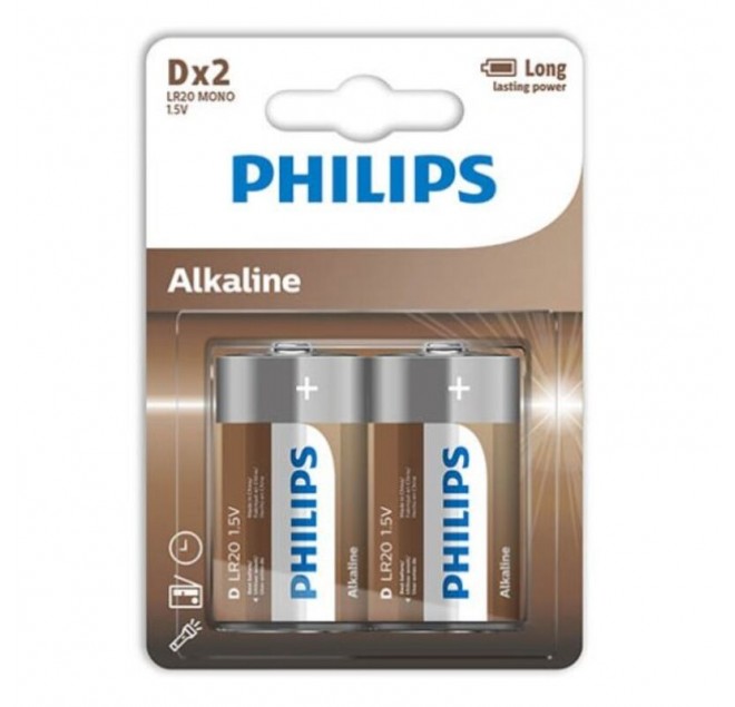 PHILIPS ALKALINE PILA D LR20 BLISTER*2