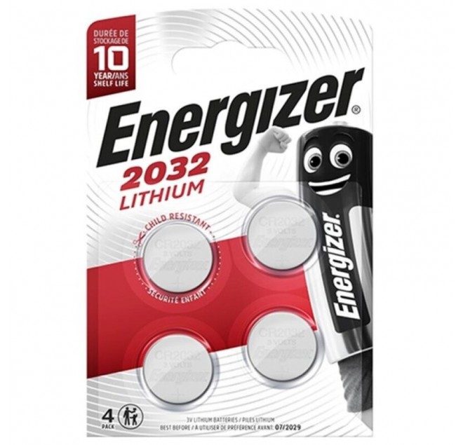 ENERGIZER BATTERIA LITIO PULSANTE CR2032 3V 4 UNITÀ