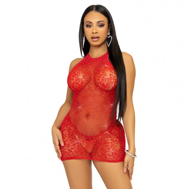 LEG AVENUE MINI VESTITO CON STRASS E STRASS TAGLIA UNICA - ROSSO