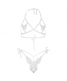 LEG AVENUE SET DUE PEZZI REGGISENO E PANTY OF BUTTERFLIES & PEARLS TAGLIA UNICA - BIANCO