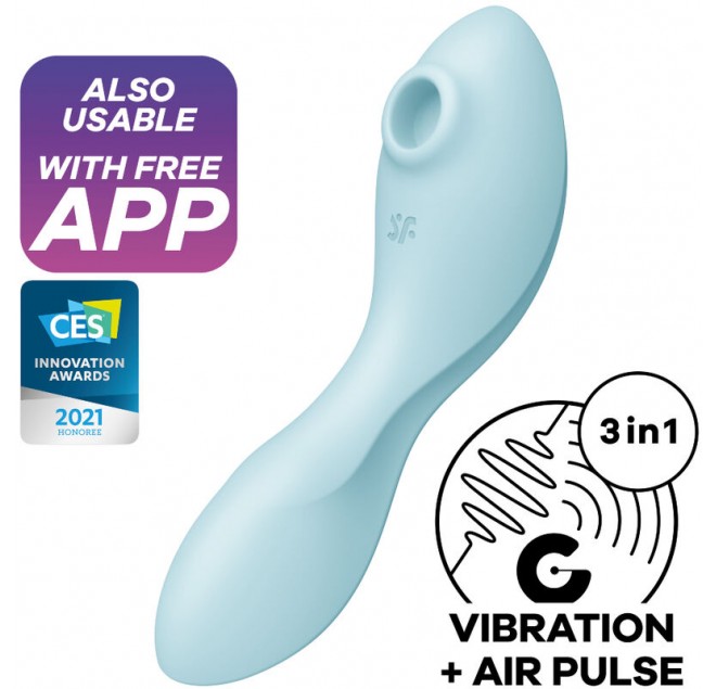 SATISFYER CURVY TRINITY 5 AIR PULSE STIMULATOR & VIBRATOR APP - BLUE