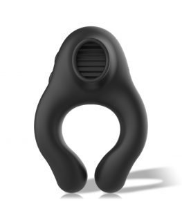 BLACK&SILVER - COCK RING VIBRATING & LICKING SILICONE RECHARGEABLE BLACK