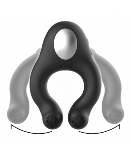 BLACK&SILVER - COCK RING VIBRATING & LICKING SILICONE RECHARGEABLE BLACK