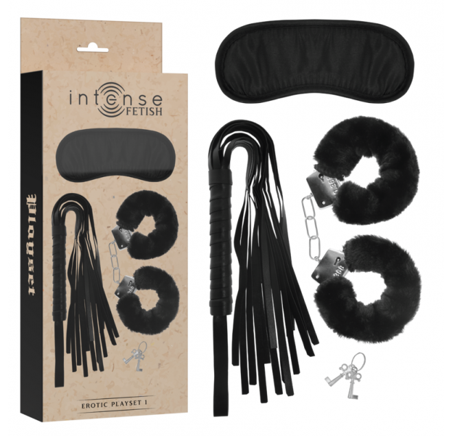 INTENSE FETISH  - PLAYSET EROTICO 1 CON MANETTE, MASCHERA CIECA E FLOGGER