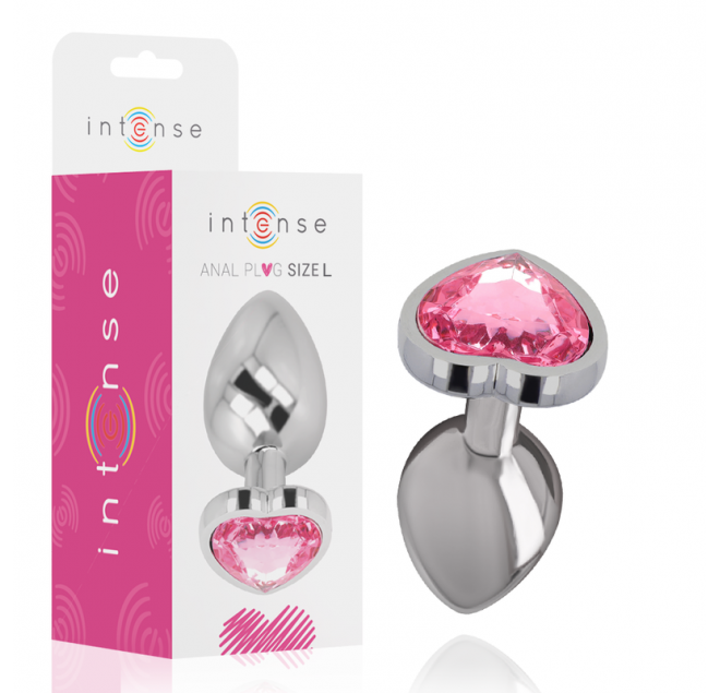 INTENSE - PLUG ANALE IN METALLO ALLUMINIO CON CUORE ROSA TAGLIA L