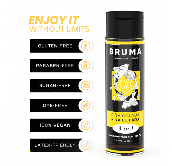 BRUMA - OLIO DA MASSAGGIO PREMIUM EFFETTO CALORE SAPORE PINA COLADA 3 IN 1 - 100 ML