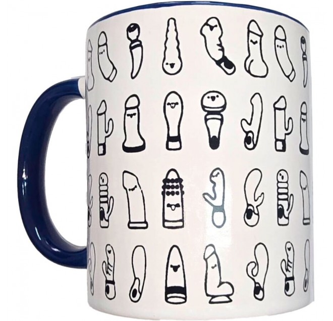 DIABLO PICANTE - TAZZA VIBRATORI BIANCHI CON MANICO BLU 370 ML