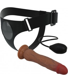 PRETTY LOVE - KYTON UNIVERSAL HARNESS SLIP CON DILDO SQUIRTING 19 CM MULATO