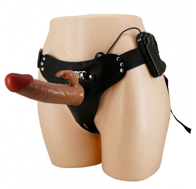 PRETTY LOVE - MARION HARNESS SLIP UNIVERSALE CON DILDO VIBRANTE 19 CM MARRONE