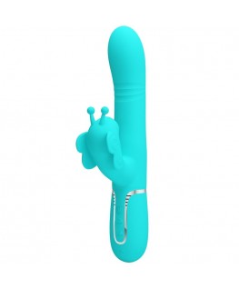 PRETTY LOVE - VIBRATORE MULTIFUNZIONE RABBIT 4 IN 1 FARFALLA VERDE ACQUA