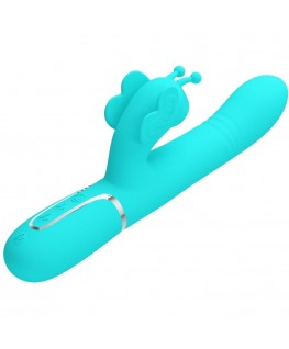 PRETTY LOVE - VIBRATORE MULTIFUNZIONE RABBIT 4 IN 1 FARFALLA VERDE ACQUA