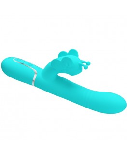 PRETTY LOVE - VIBRATORE MULTIFUNZIONE RABBIT 4 IN 1 FARFALLA VERDE ACQUA