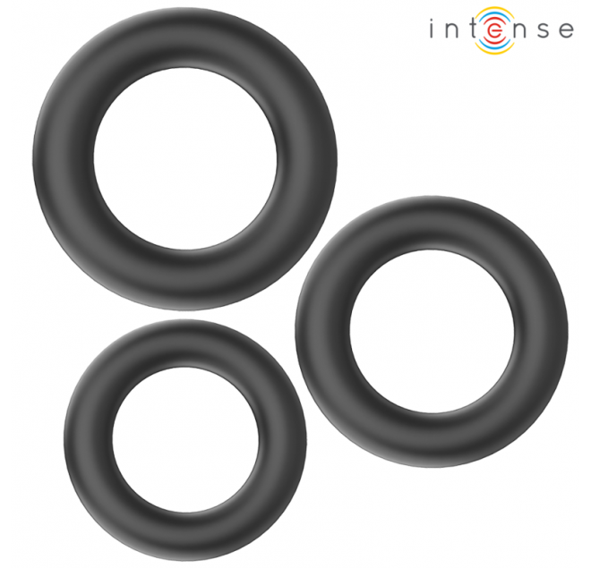 INTENSE - HUGH 3 ANELLI PER PENE IN SILICONE BASIC NERI