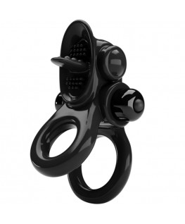 PRETTY LOVE - PASSIONATE RING DOPPIO ANELLO VIBRANTE + STIMOLATORE CLITORIDE NERO