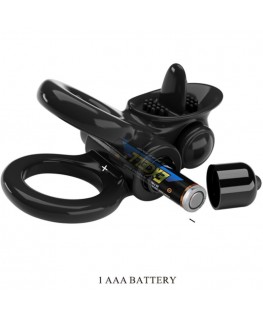 PRETTY LOVE - PASSIONATE RING DOPPIO ANELLO VIBRANTE + STIMOLATORE CLITORIDE NERO