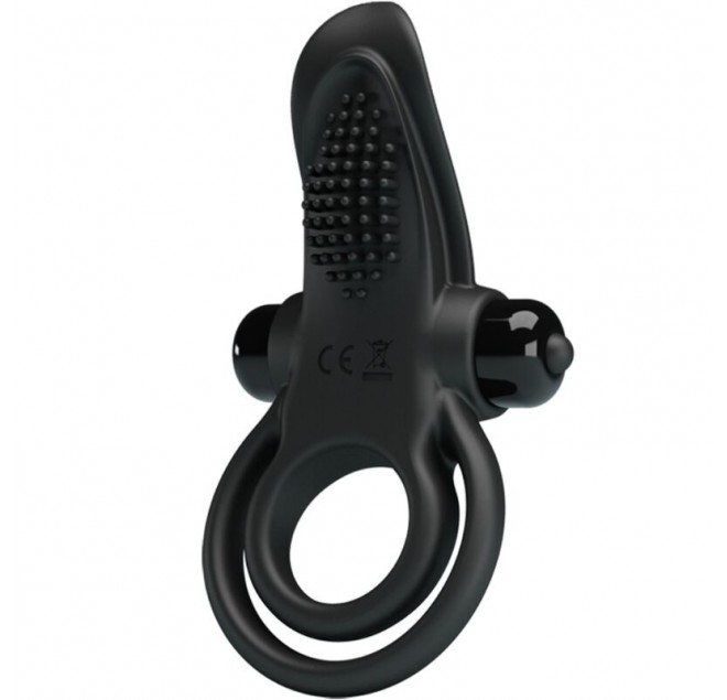 PRETTY LOVE - DOPPIO ANELLO VIBRANTE + STIMOLATORE CLITORIDEO 10 VIBRAZIONI NERO