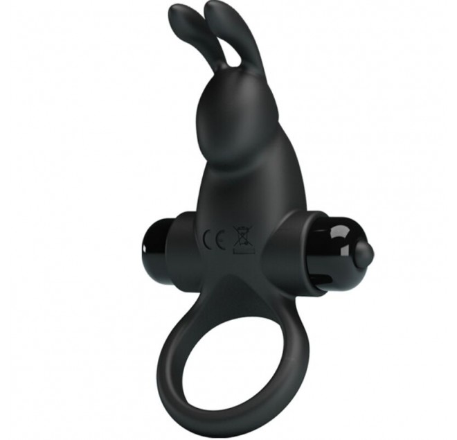 PRETTY LOVE - ANELLO VIBRANTE + STIMOLATORE CLITORIDEO CONIGLIO 10 VIBRAZIONI NERO