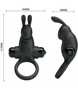PRETTY LOVE - ANELLO VIBRANTE + STIMOLATORE CLITORIDEO CONIGLIO 10 VIBRAZIONI NERO