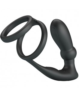 PRETTY LOVE - ANELLO PER PENE EMONI + TAPPO ANALE 12 VIBRAZIONI NERO