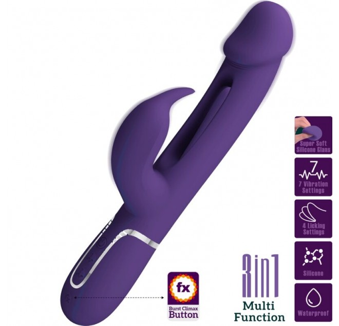 PRETTY LOVE - VIBRATORE MULTIFUNZIONE KAMPAS RABBIT 3 IN 1 CON LINGUA VIOLA