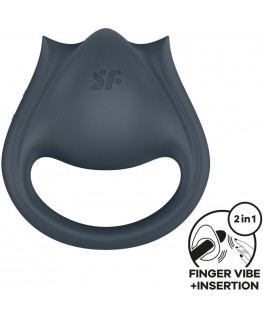 SATISFYER - PERFECT PAIR 2 MULTIVIBRATORE 2 IN 1 ANELLO PER PENE E STIMOLATORE PER DITA GRIGIO