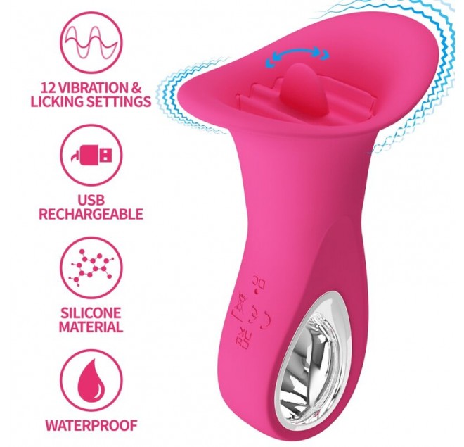 PRETTY LOVE - CLYDE VIBRATORE ORALE LINGUA VIBRANTE 12 VIBRAZIONI ROSA
