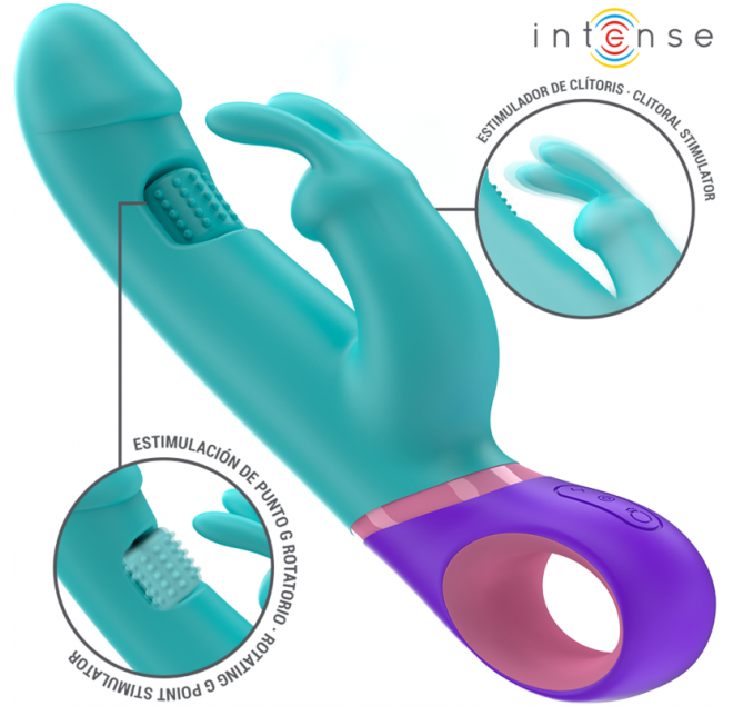 INTENSE - MONICA VIBRATORE RABBIT CON STIMOLATORE G-SPOT ROTANTE BLU