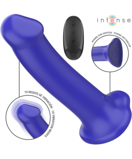 INTENSE - VIBRATORE VICTORIA CON VENTOSA 10 VIBRAZIONI BLU SCURO TELECOMANDO
