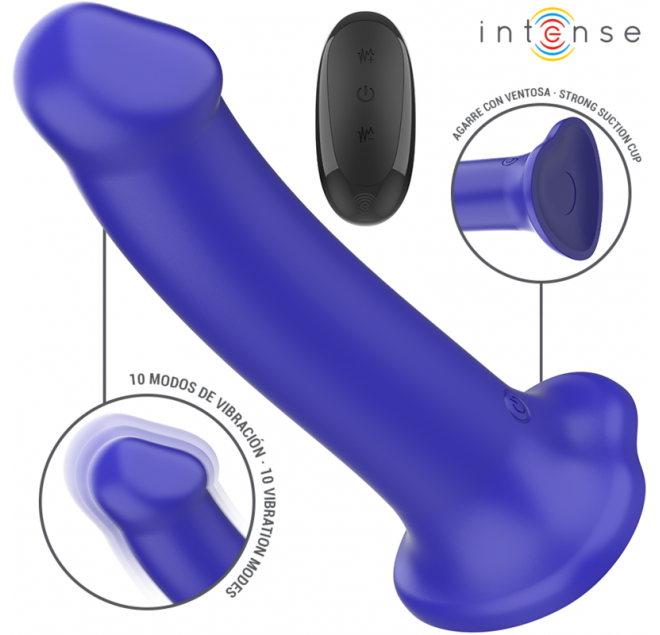 INTENSE - VIBRATORE VICTORIA CON VENTOSA 10 VIBRAZIONI BLU SCURO TELECOMANDO